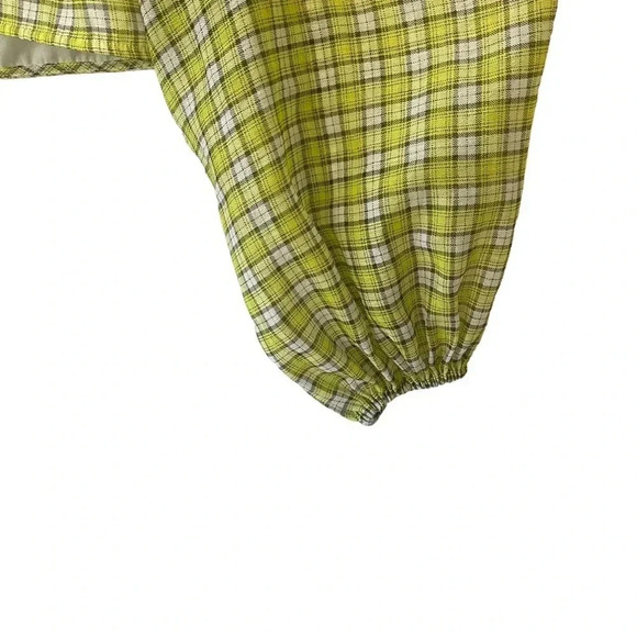 Ganni Womens 8 - 10 Yellow Plaid Organza Puffed Sleeve Cropped Top Blouse - Picture 9 of 15